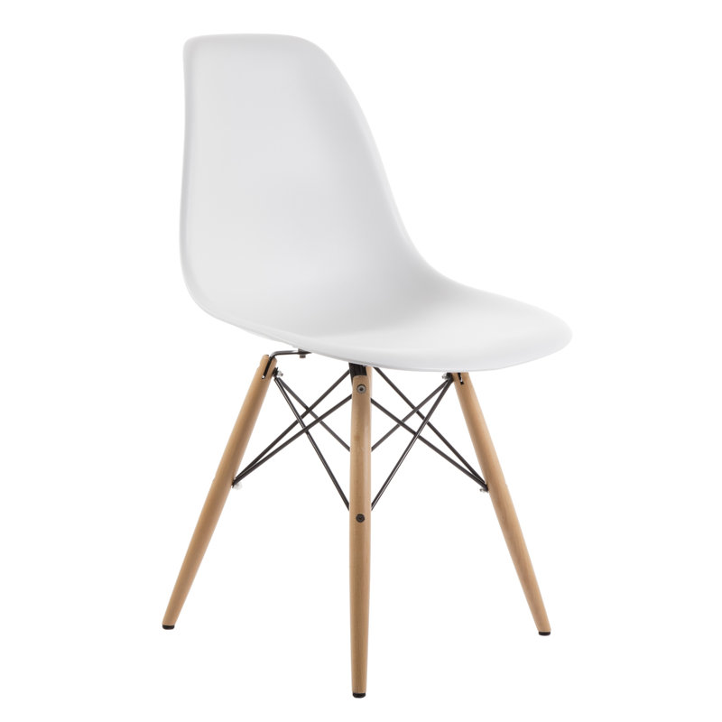 Dubuque Dining Side Chair with Metal Eiffel Base Design and Beech Wood Legs, White