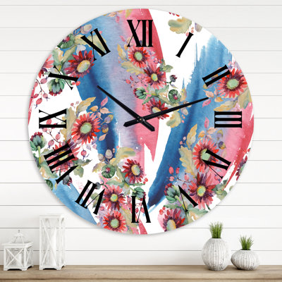 Red Aster and Acorn Bouquet - Modern wall clock