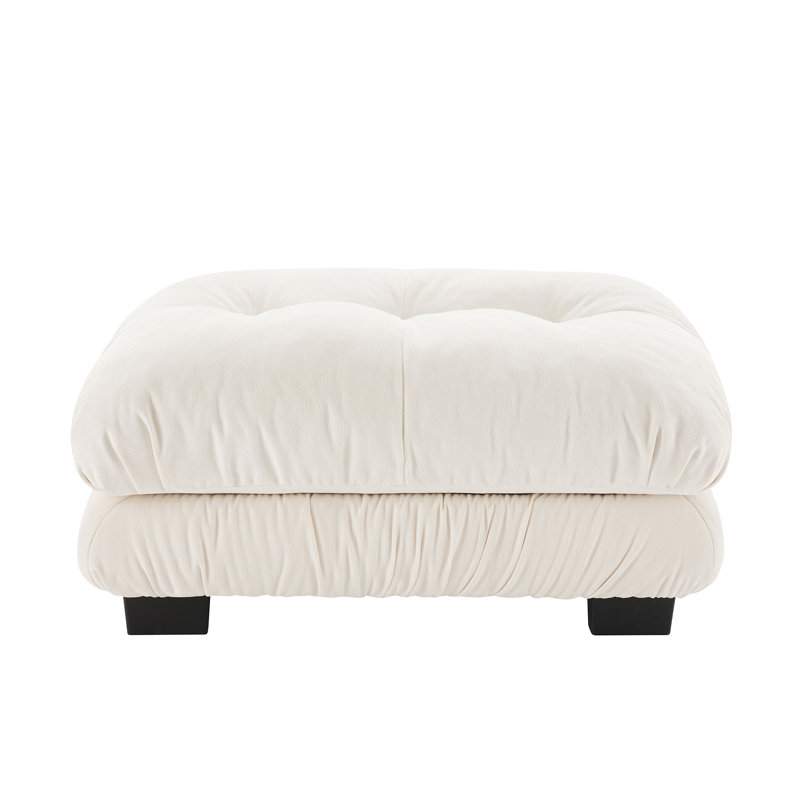 White Upholstered Ottoman Footrest And Seating, Chenille - White