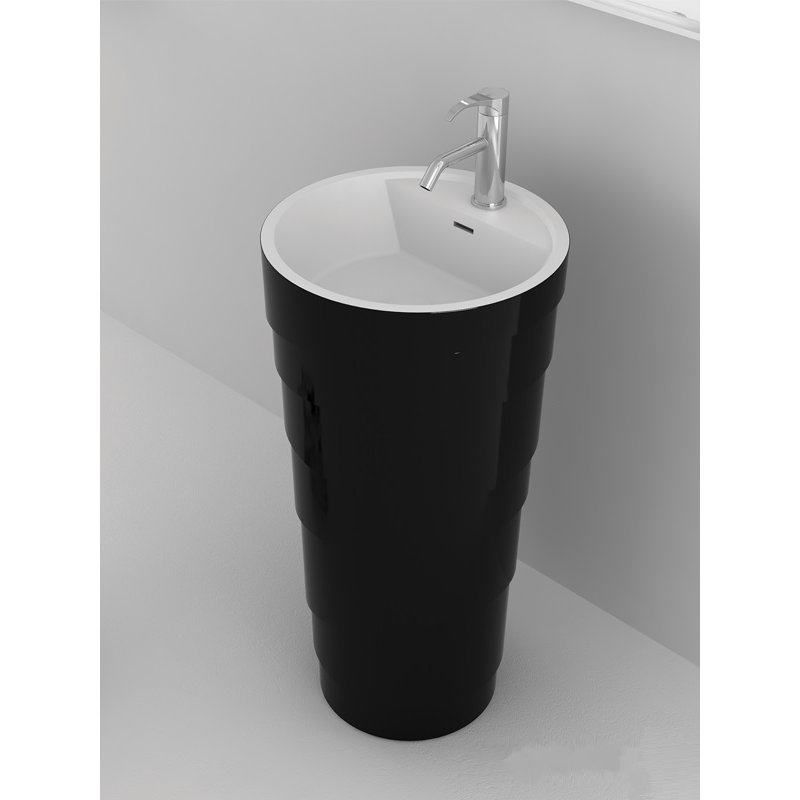 Circular Pedestal Bathroom Sink with Overflow, Black Matte