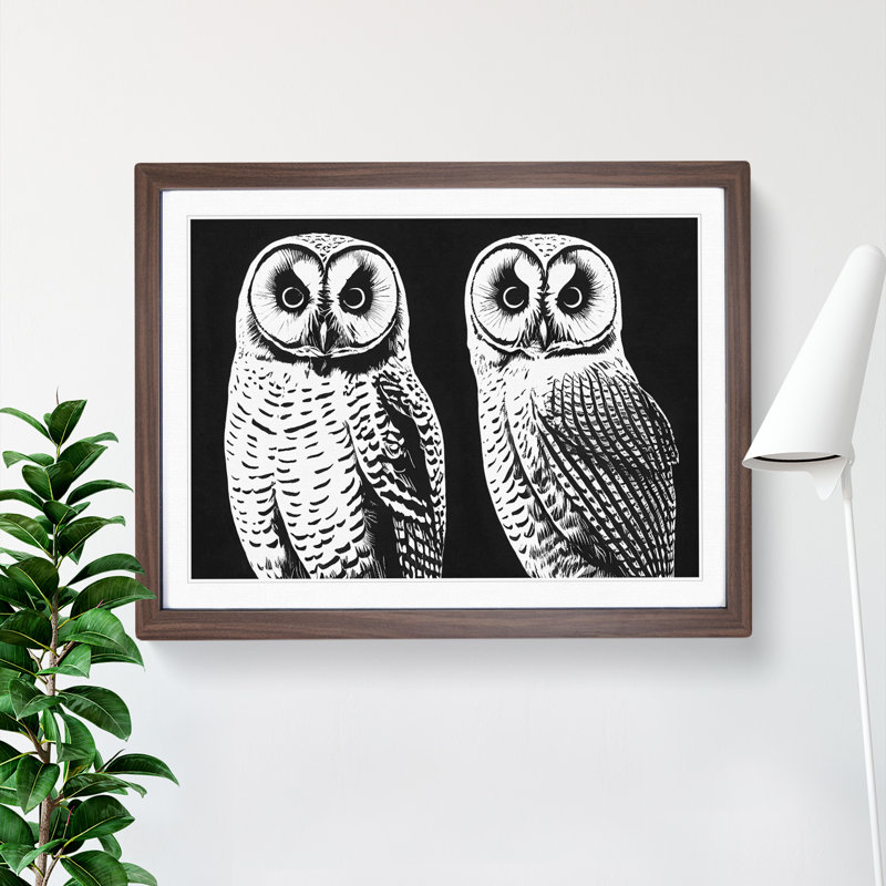 Owls - Framed Print, 25cm H x 34cm W, Walnut Framed