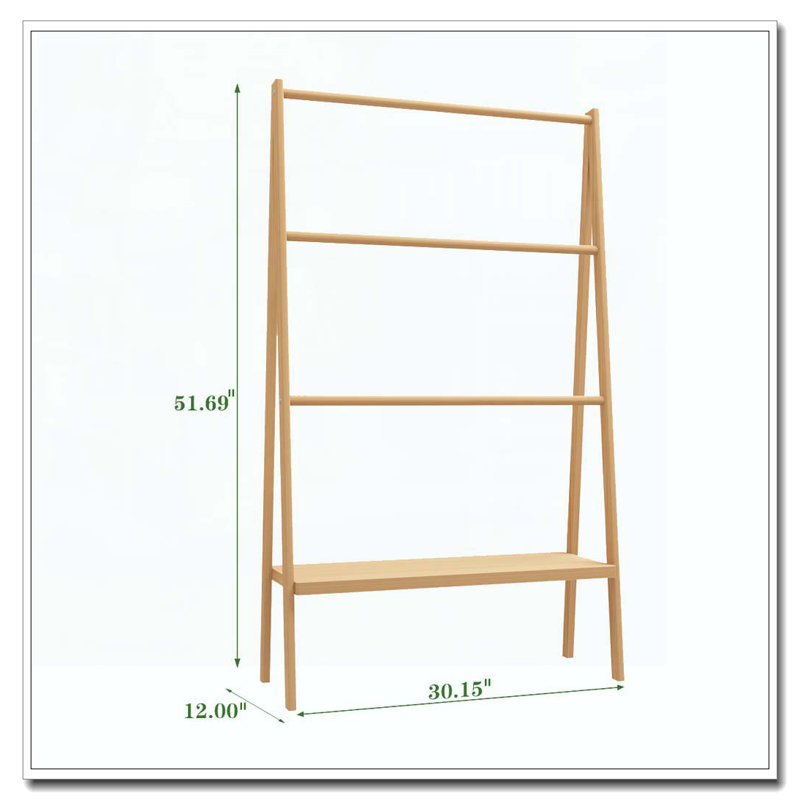 Bamboo Ladder Towel Rack With Storage Shelf, Neutral