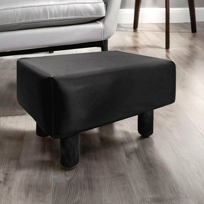 Contemporary Style Footstool Set Of 2Pc - Black Upholstered With Wooden Legs