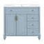 Meuble-lavabo de 36 po en bois massif gris-bleu avec tiroir rabattable, 3 tiroirs et 2 portes - Design élégant avec poignées dorées
