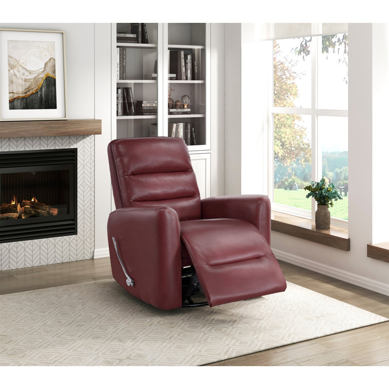 Glider Reclining Chair Swivel Motion Red Breathable Faux Leather Upholstery Luxury Living Room Furniture, Red