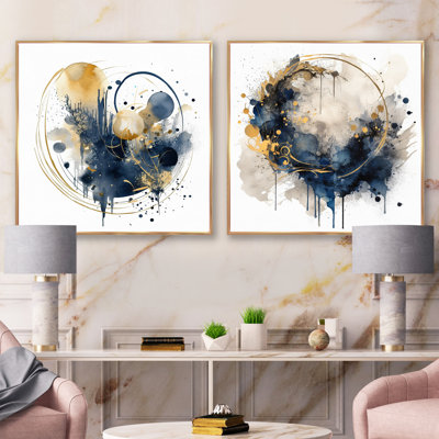 Ensemble de 2 collages carrés bleus, jaune et minimaliste Fludity