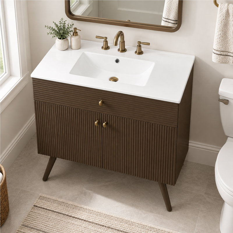 Freestanding Standard Free Standing Single Double Single Vanity Bathroom Vanity With Ceramic Top