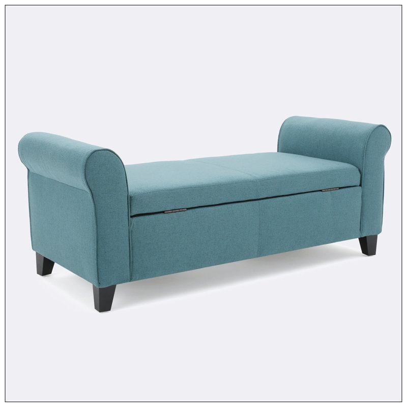 Claxton 50 Inch Contemporary Button Tufted Upholstered Storage Bench with Flip Top, Rolled Arms, Soft Close Hinges, Teal 2