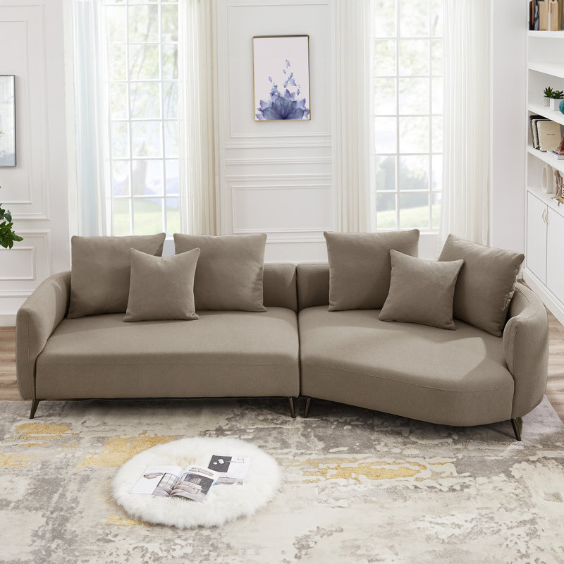 Bryley Upholstered Curved Sectional, Mocha Boucle, Right Hand Facing