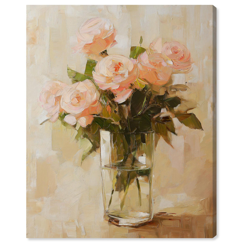 Doux fleurs roses printanières sur toile par , H 36 po x l 30 po, Toile tendue avec châssis