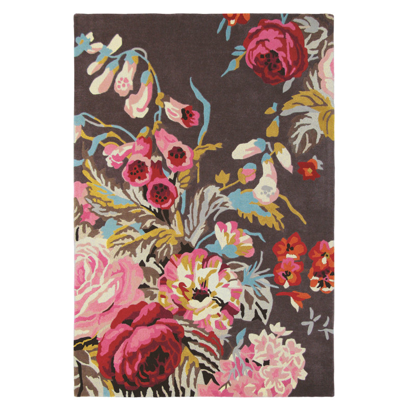 Wool Floral Area Rug, Rectangle 9' x 12'