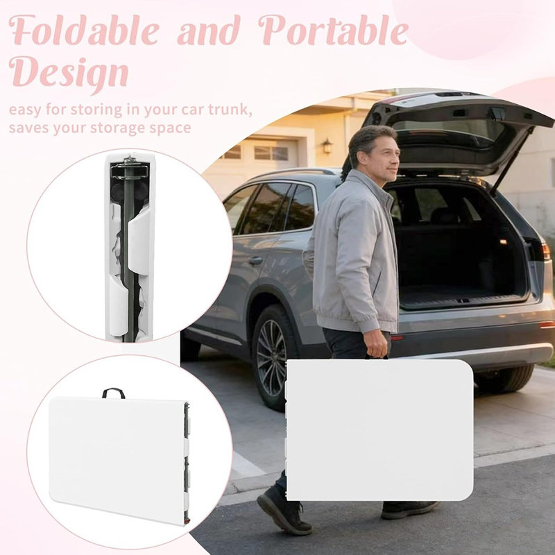 Table portable pliante en plastique avec pieds en acier, blanc