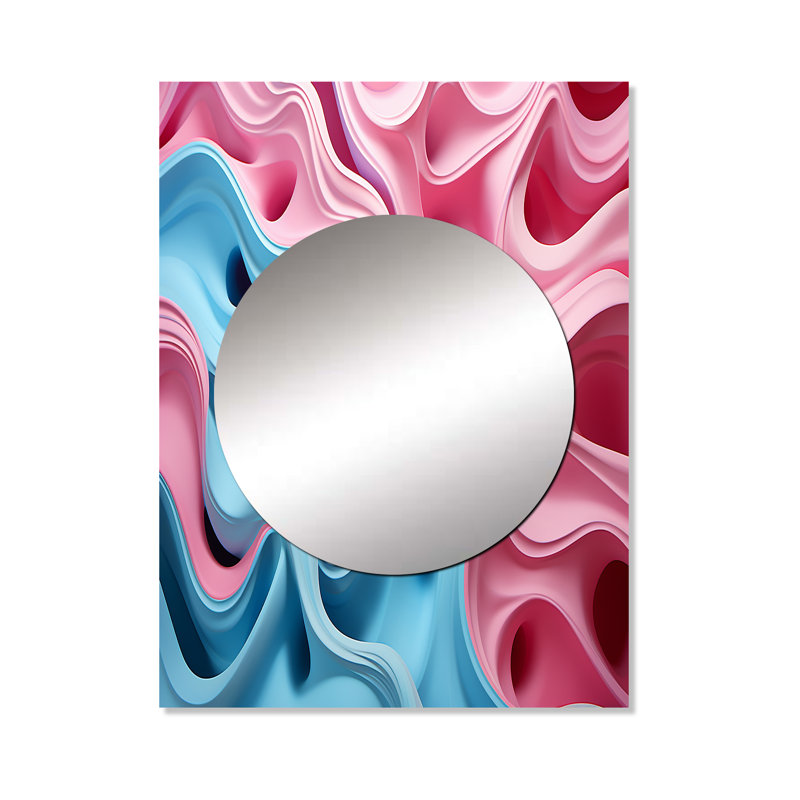 Scottfield Op Art, accent bleu et rose - grand miroir Op Art, miroir mural bleu unique, 40 po x 30 po