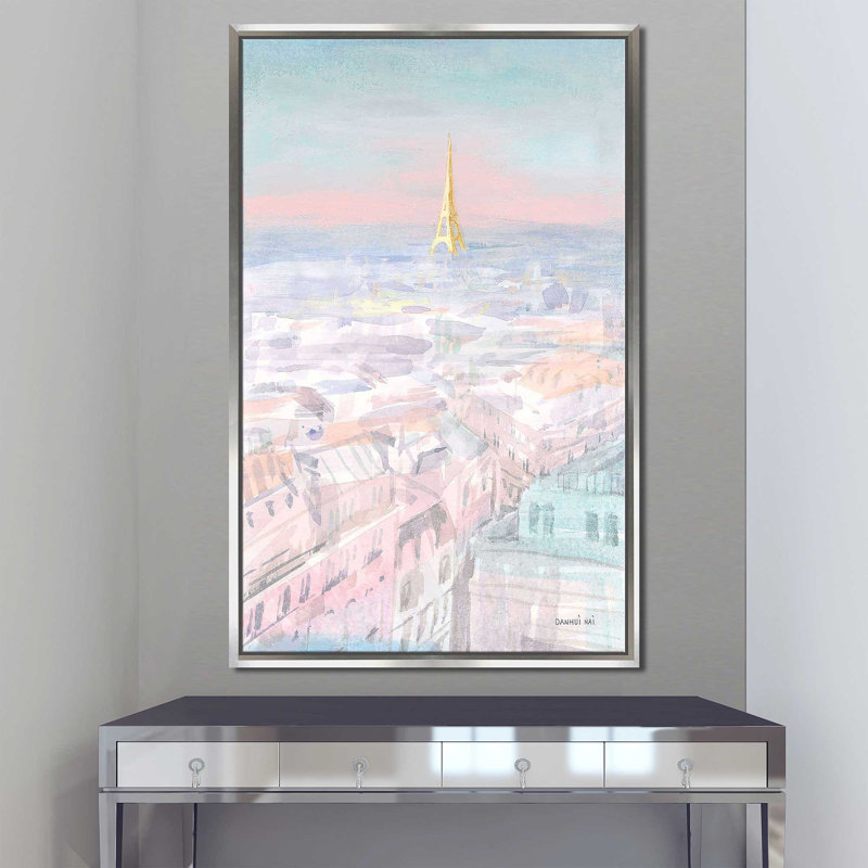 Pastel Paris VI par Danhui Nai - Peinture, H 63,5 po x l 39,5 po x P 2 po, Cadre flottant argent