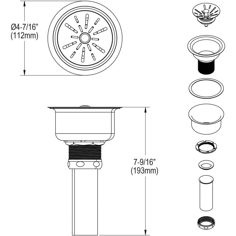 4.43" Grid Kitchen Sink Drain
