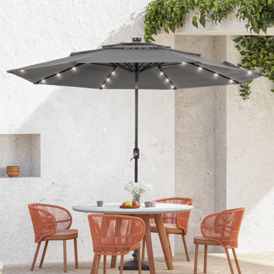 Rehaussez votre oasis extérieure avec ce parasol de patio à 3 couches à DEL de 10 pi - élégant, durable et résistant au soleil!