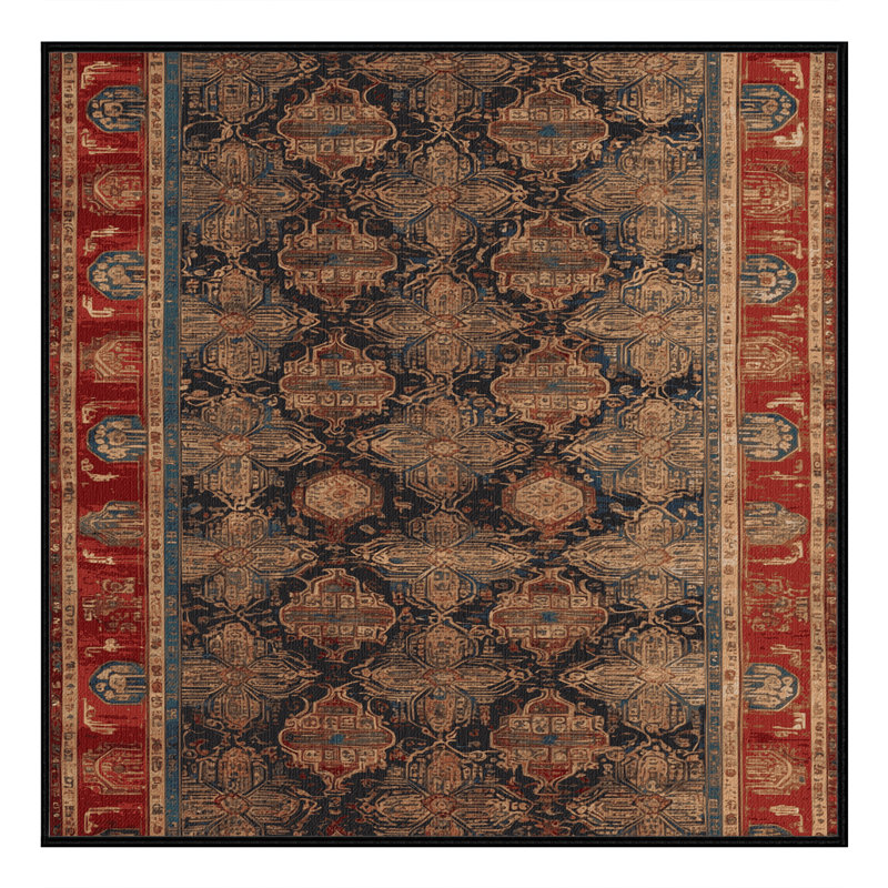 Machine Washable Art Deco Brown Area Rug, Square 3'