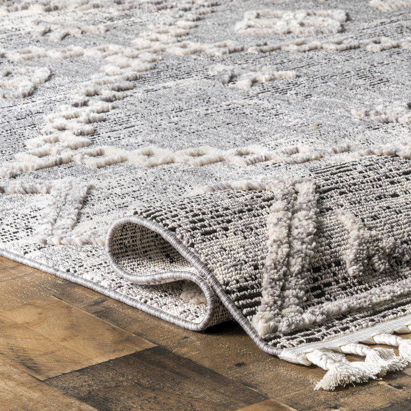 Tapis gris / blanc Makaila, Rectangle 3 pi x 5 pi 7 po
