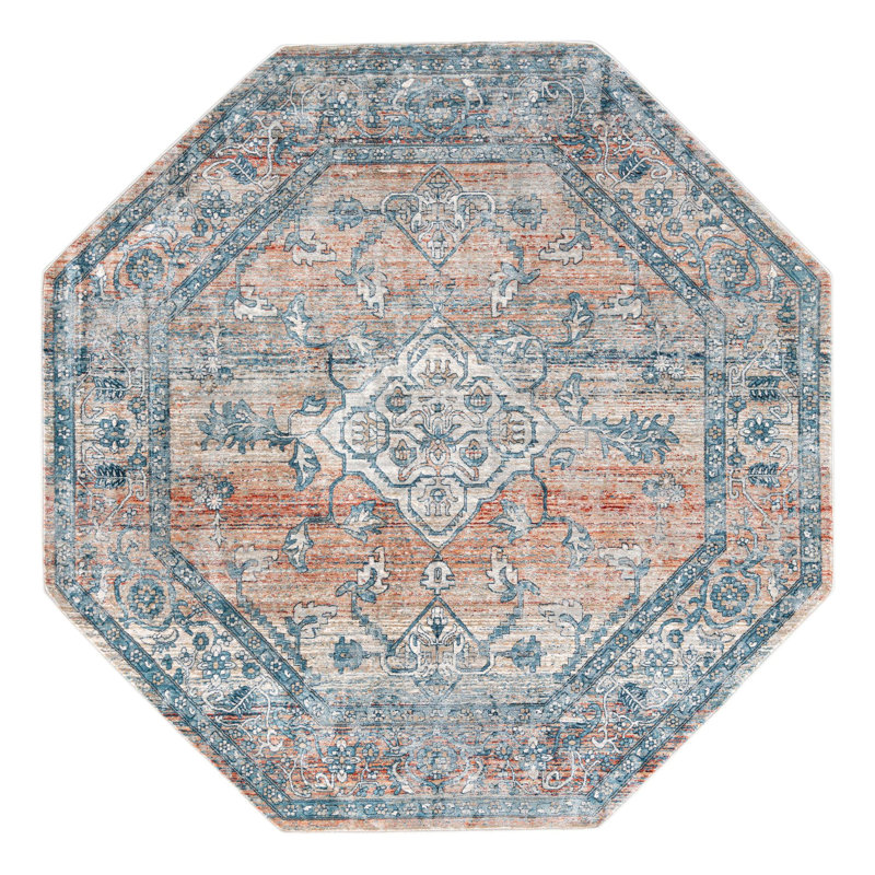 Tapis oriental rouge / bleu Alabama, Octogone 7 pi x 7 pi