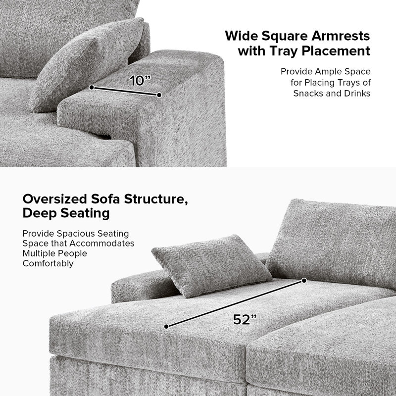 Tychon 87" Upholstered Square Arm Deep Seating Sleeper Sofa, Gray