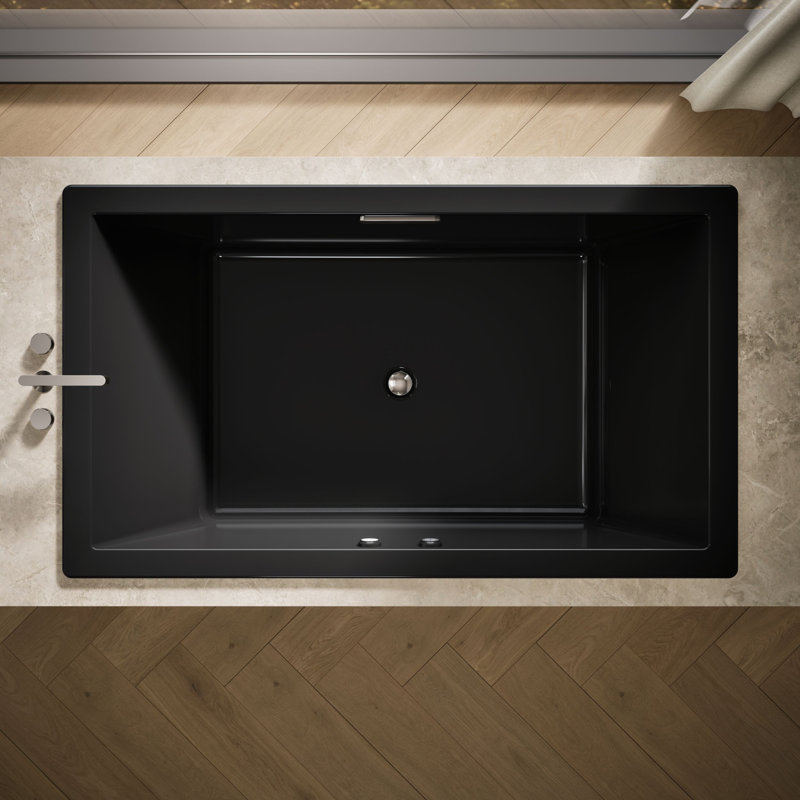 Underscore Rectangle 72" x 42" Heated Bubblemassage Air Bath with Bask, Centre Drain, Black Black