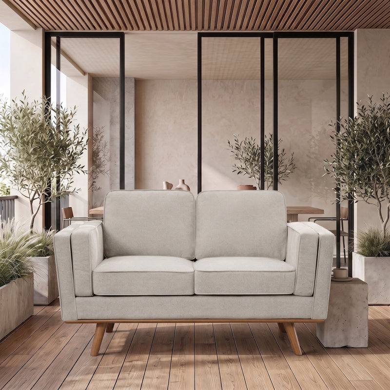Inayat 62.2" W Minimum Installation Upholstered Loveseat with Solid Wood Legs, Khaki