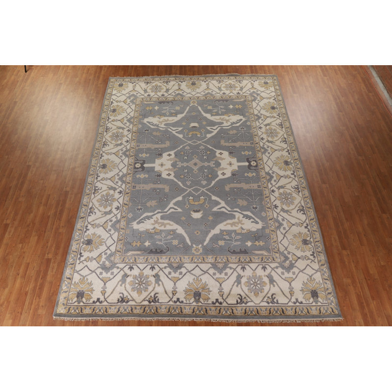 Grand tapis indien gris et bleu Niaz 10 x 14