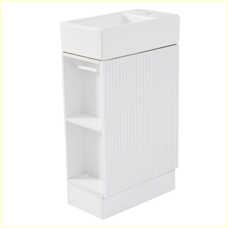 Meuble-lavabo moderne avec tablette à deux niveaux, Blanc / Blanc