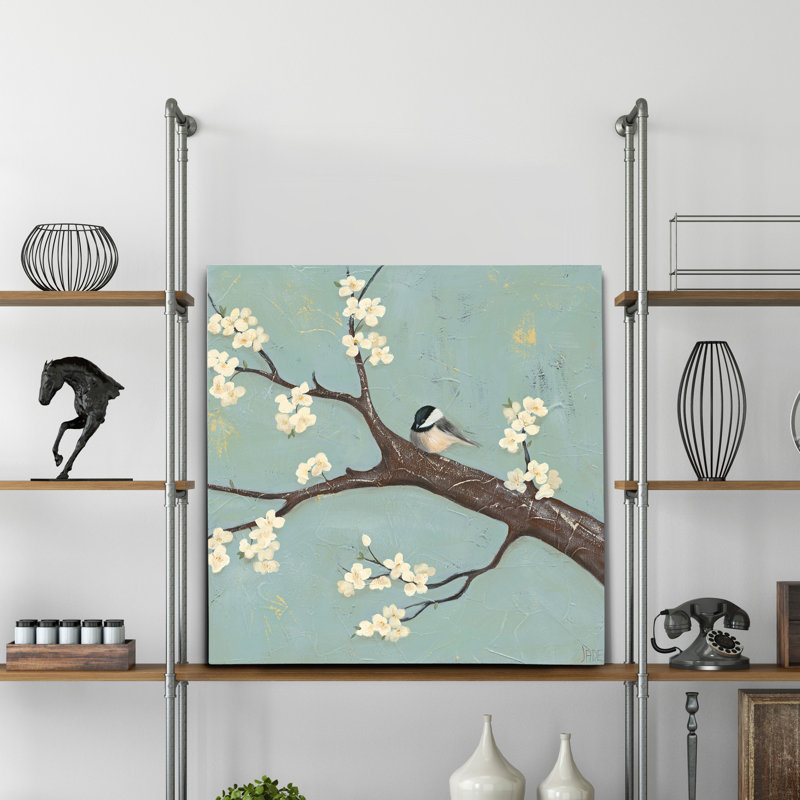 « chickadee & dogwood ii », peinture, H 32 po x l 32 po x P 1,5 po, Toile tendue