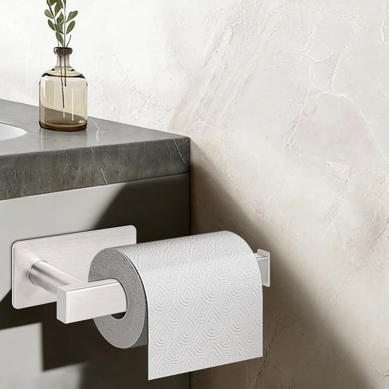 Porte-papier hygiénique carré auto-adhésif en acier inoxydable, fixation murale sans perçage antirouille, nickel brossé