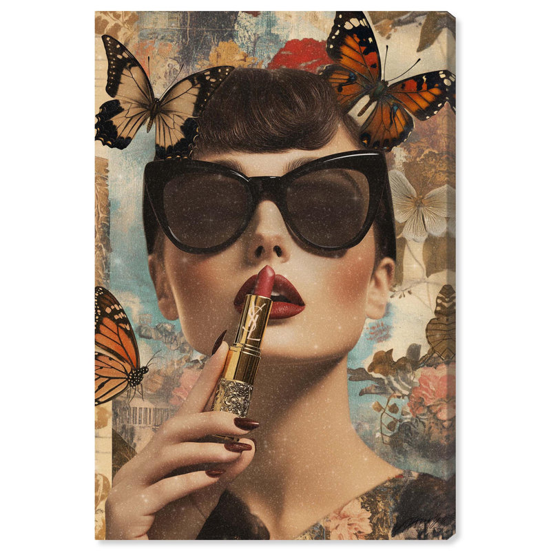 Iconic Lady Butterfly Collage II Canvas Glam Art Prints by Art Remedy, Frameless Painting, Wrapped Canvas, 24" H x 16" W