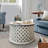 Mango Wood Round Coffee Table With Intricate Diamond Cutout Base, Distressed Farmhouse Style