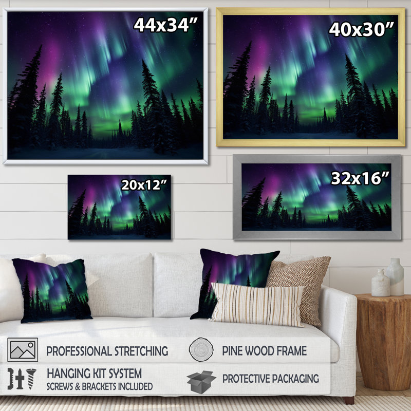 «Scenic Landscape Dancing Northern Ligths I», reproduction d'art sur toile, H 12 po x l 20 po x P 1 po
