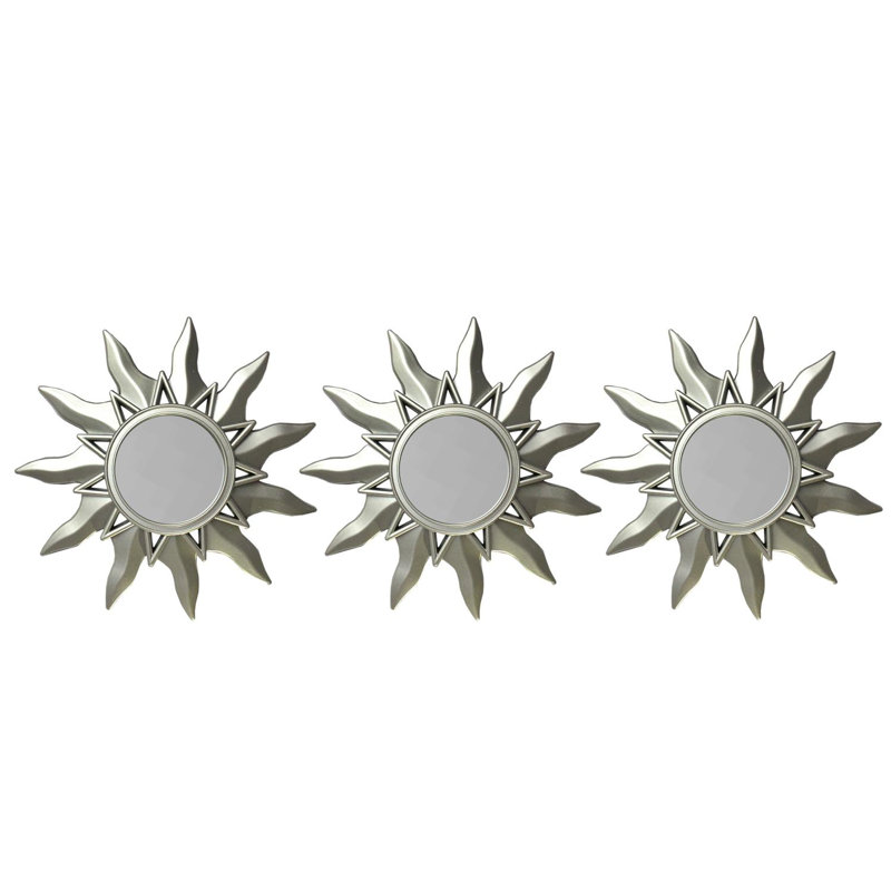 Mini-miroirs ronds mattes Mayan Sunburst 9,5 po, Argent
