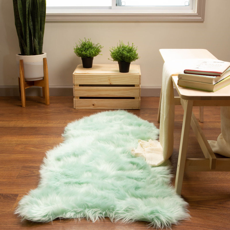 Diller Mint Faux Fur Machine Washable Shag Fluffy Area Rug, Novelty 2' x 4'