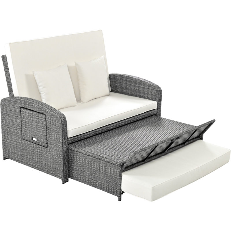 Double Chaise Lounge With Pe And Cushion - Outdoor Seating, White Reclining Daybed - Cover Furniture, White