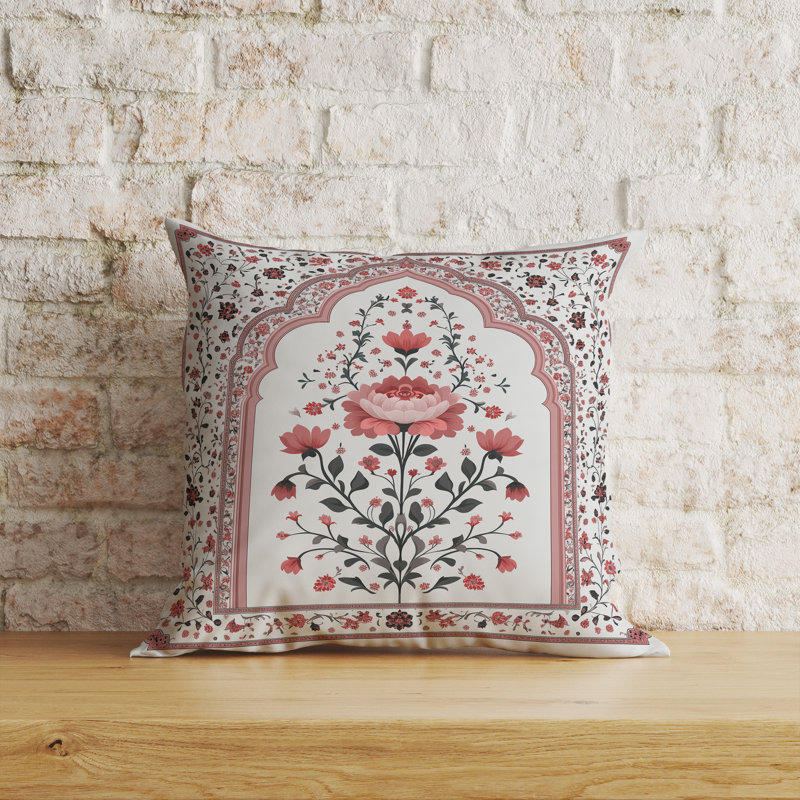 Mughal Splendor Intérieur/Extérieur 26x26, Carré 26 po, Argent / Crème