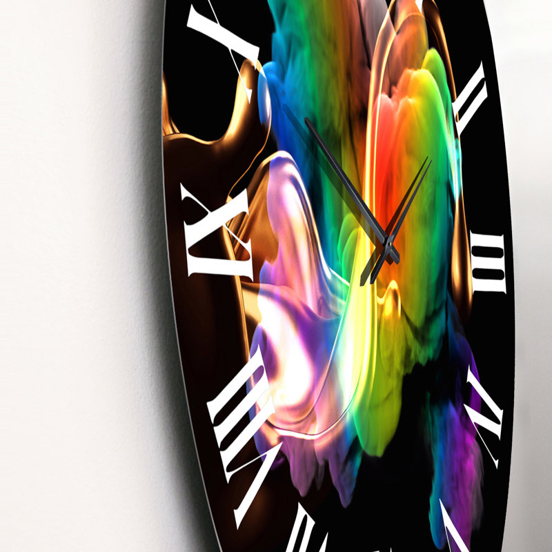 Rainbow Splash on Black - Horloge murale moderne, Petit