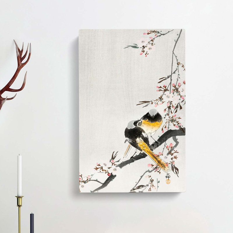 Two Sable Red Tails & Cherry Blossom by Ohara Koson - Wrapped Canvas, 76cm H x 50cm W x 3cm D