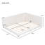 Grand lit plateforme tapissier beige avec structure en bois stable et housse en lin Base de construction moderne d'aspect robuste