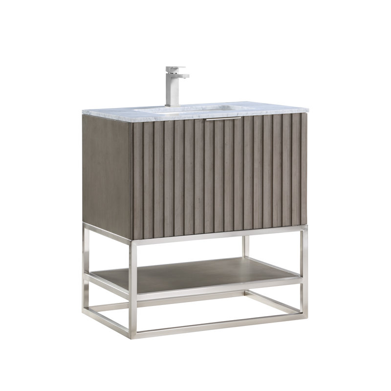 Terra 30'' Single Bathroom Vanity with Top, Carrara Marble/Single Faucet Mount, Cashmere Gray, Brushed Nickel