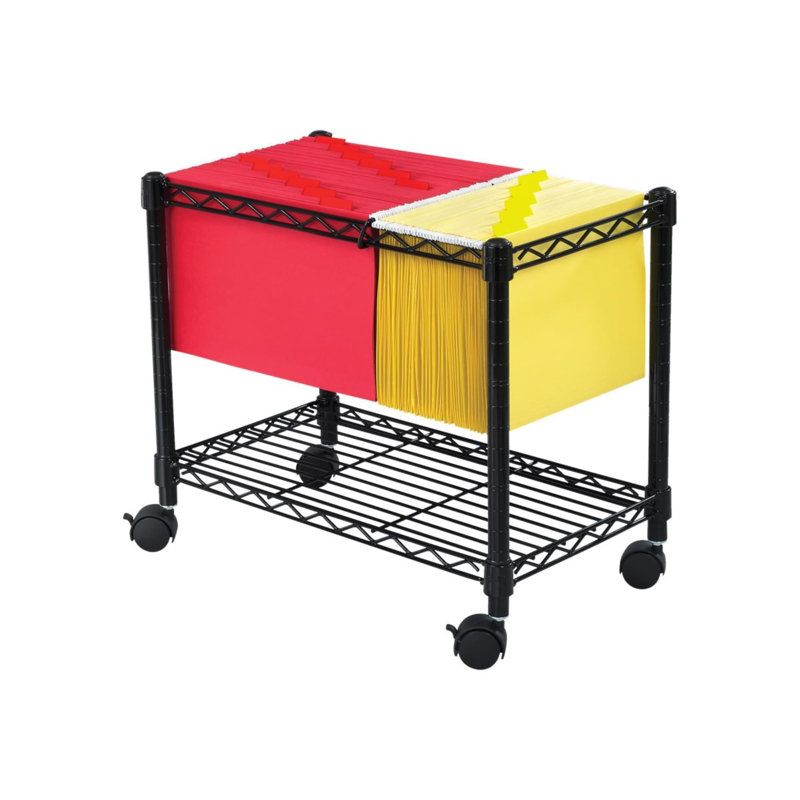 Compact Black Steel Wire 24" Mobile Filing Trolley with Locking Casters