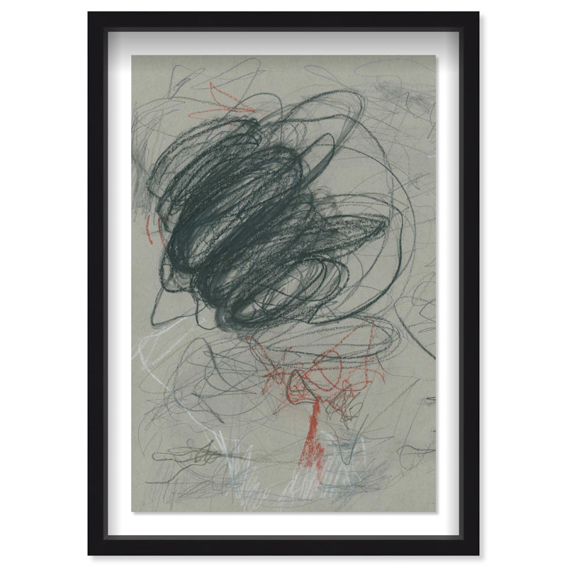 Oliver Gal Scribbles I Abstract - Luxury Shadowbox Framed Wall Art, Black, 31.5" H x 21.5" W