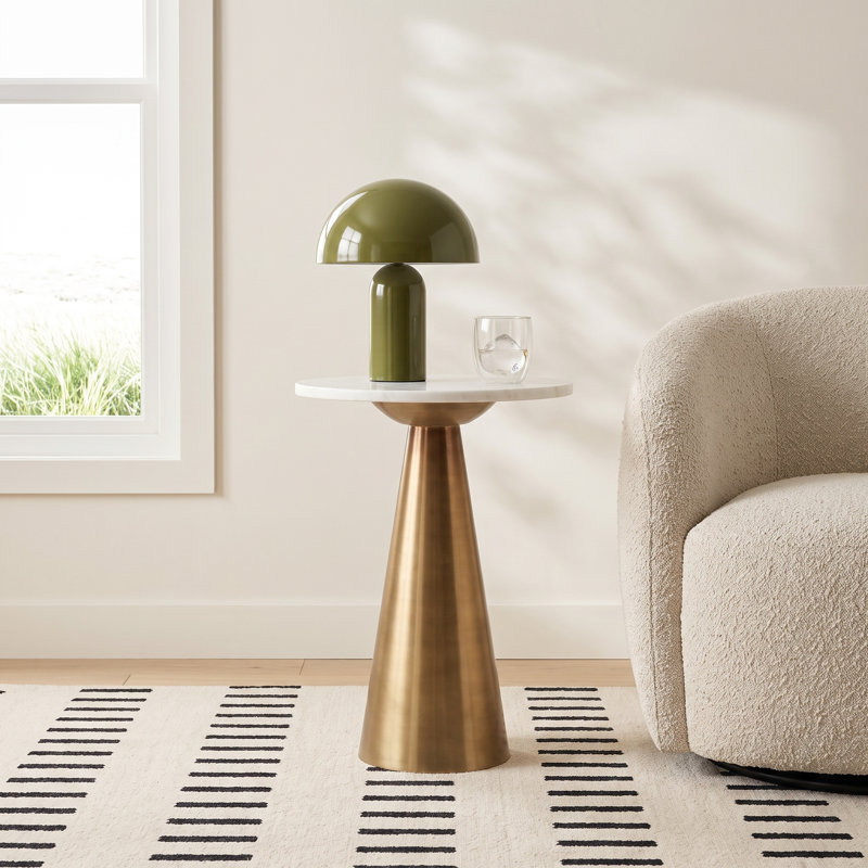 GRACIE 15" W Round Marble and Metal Side Table