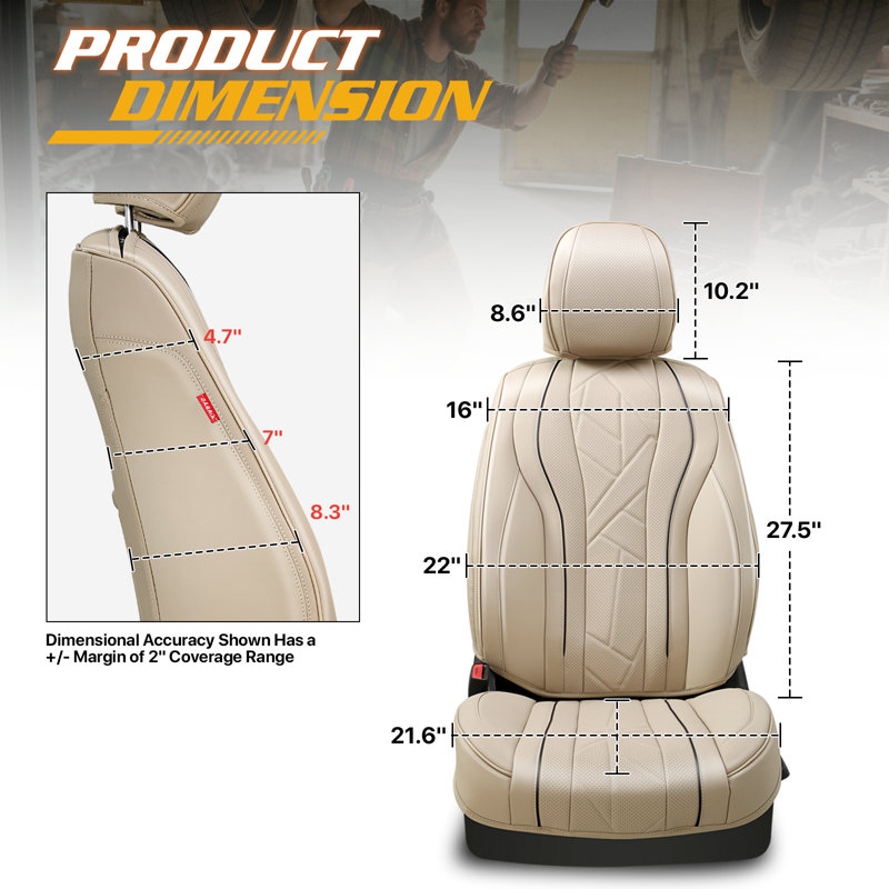 Full Set Seat Covers Universal Waterproof Leatherette For Cars Suvs Trucks Airbag Compatibility​​, Beige