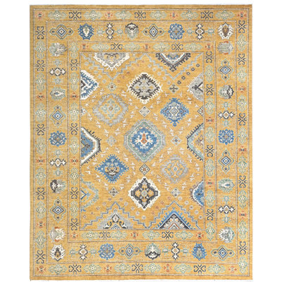 Hand Knotted Wool Area Rug in Gold