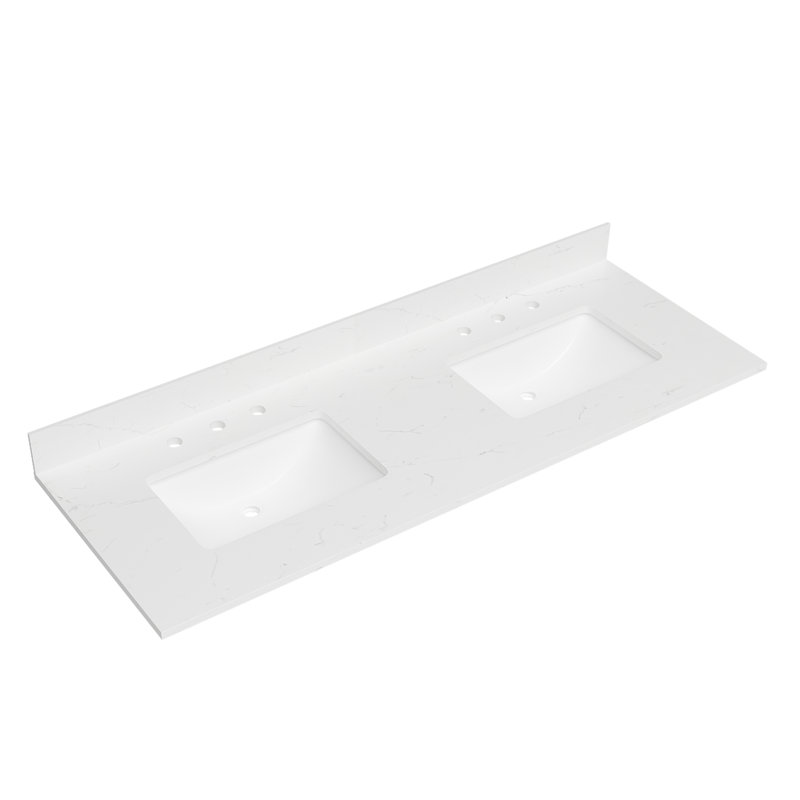 Bianco Bella 61'' White Quartz Double Undermount Sink Vanity Top