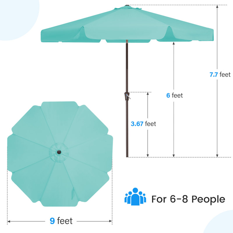 Parasol de marché pour patio extérieur, H 97,6 po x l 108 po x P 108 po, Bleu paon
