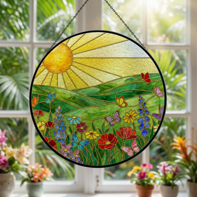 7.8"H Sunlight Meadow Stained Glass Window Panel