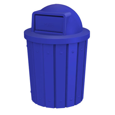 Poubelle intérieure et extérieure en plastique robuste à lattes de 42 gallons avec couvercle à dôme et doublure interne Campus Collection  Pour les écoles et les entreprises - Bleu